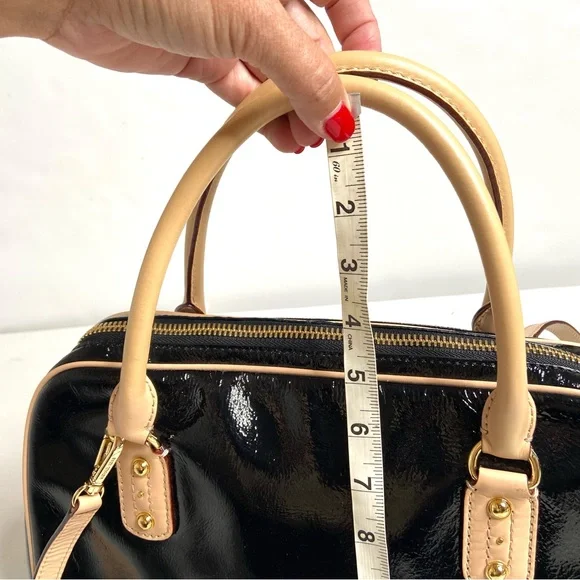 Michael Kors Black Patent Leather Top Handle Bowling Bag With Shoulder Strap